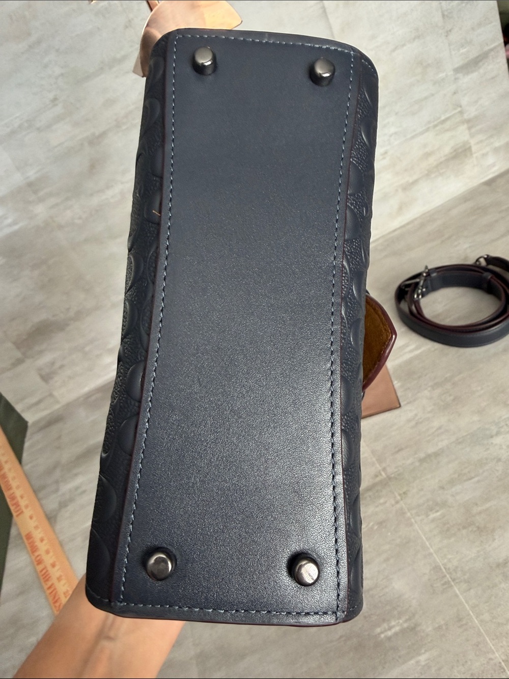 COACH Signature Leather Morgan Top Handle Satchel -  Midnight Navy. - Picture 7 of 16